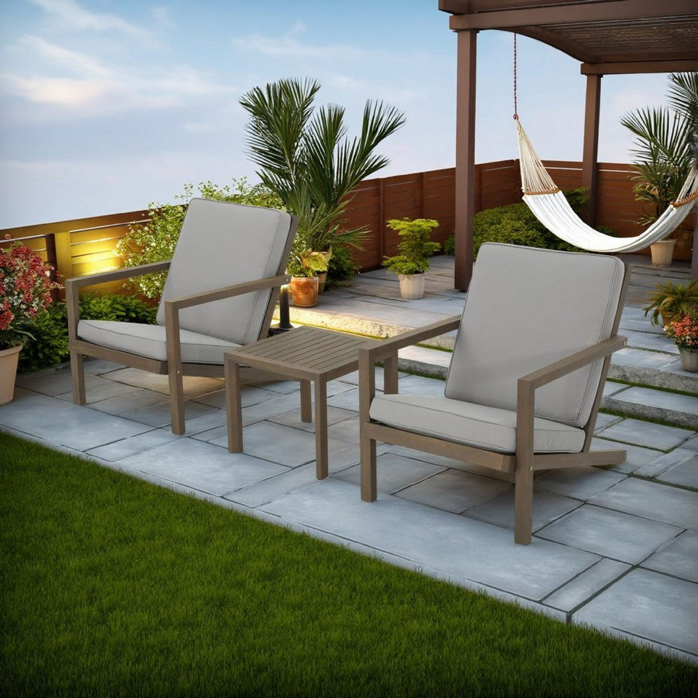 Liah Outdoor Patio Table Set 2 Chair Brown Acacia Wood Gray Polyester By Casagear Home BM320572