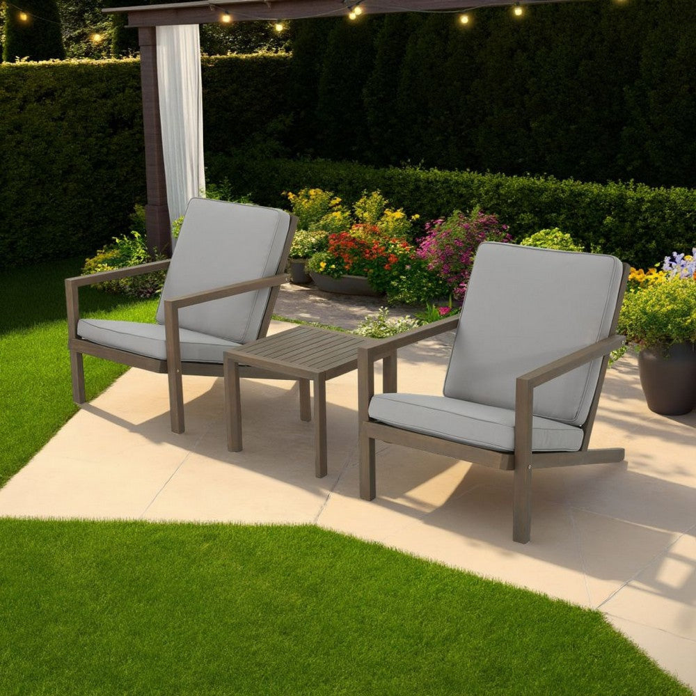 Liah Outdoor Patio Table Set, 2 Chair, Brown Acacia Wood, Gray Polyester By Casagear Home