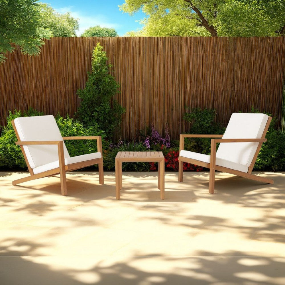 Liah Outdoor Patio Table Set 2 Chairs Brown Acacia Wood Cream Polyester By Casagear Home BM320573