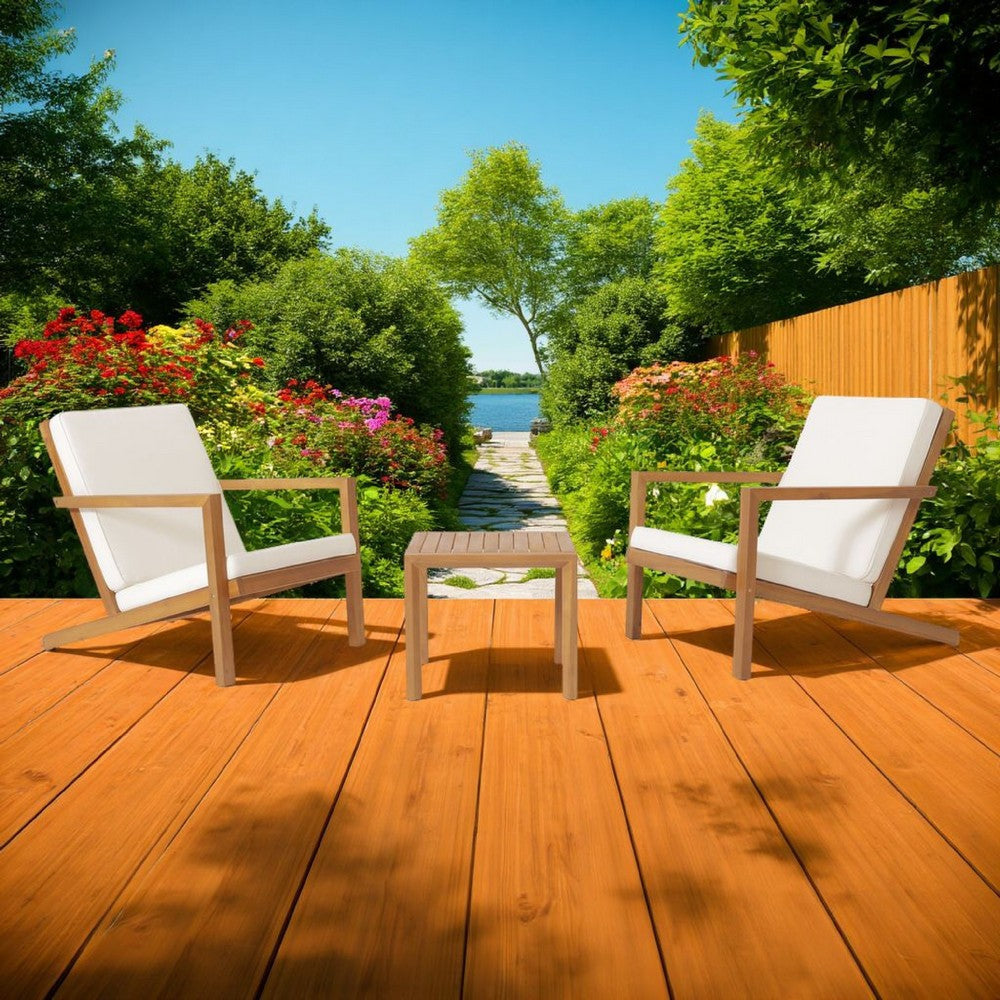 Liah Outdoor Patio Table Set, 2 Chairs, Brown Acacia Wood, Cream Polyester By Casagear Home