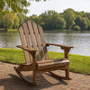 Outdoor Adirondack Rocking Chair, Slatted Back, Slope Arms, Dark Brown Wood By Casagear Home