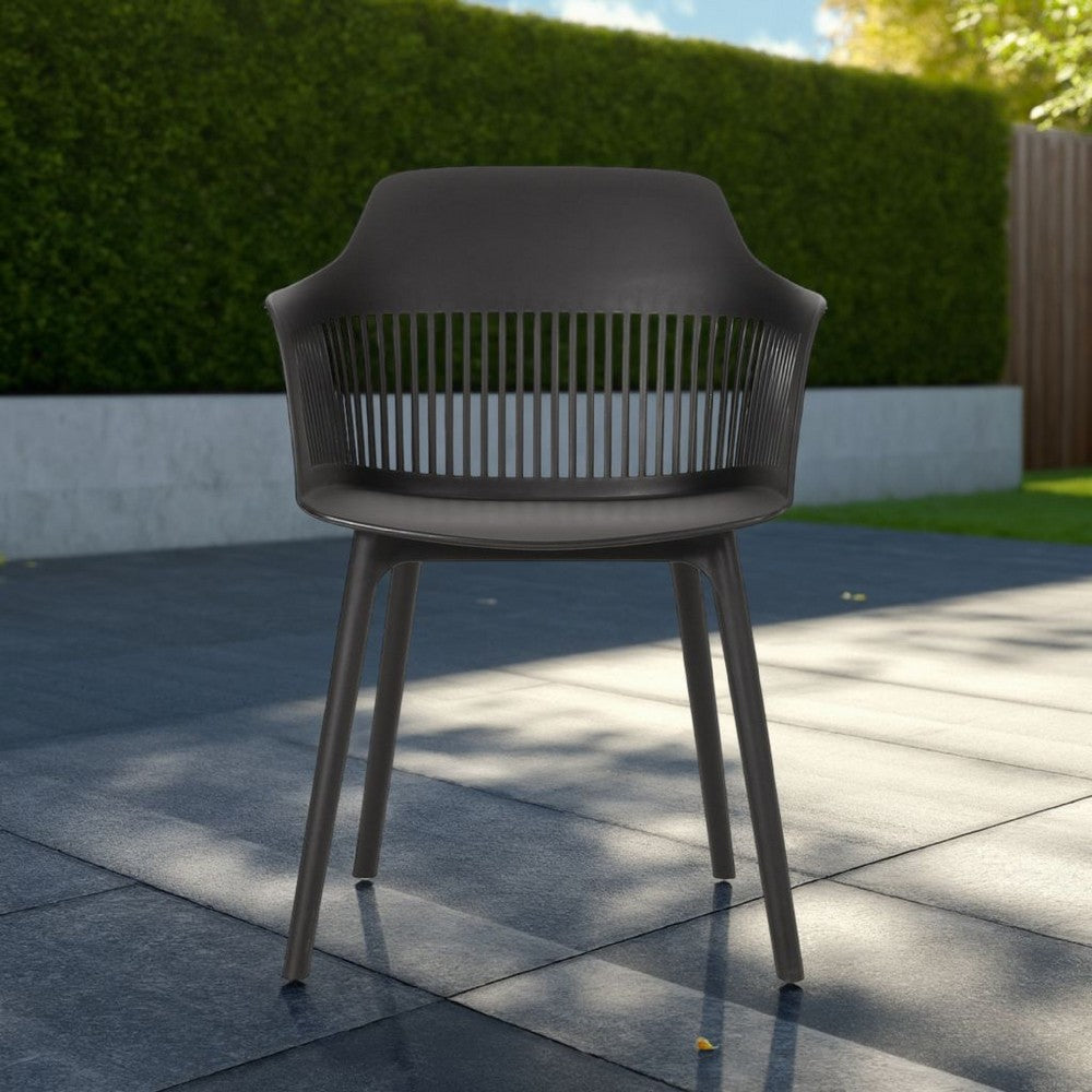 Outdoor Patio Chair Set of 2, Curved Back, Weather Resistant Black Finish By Casagear Home