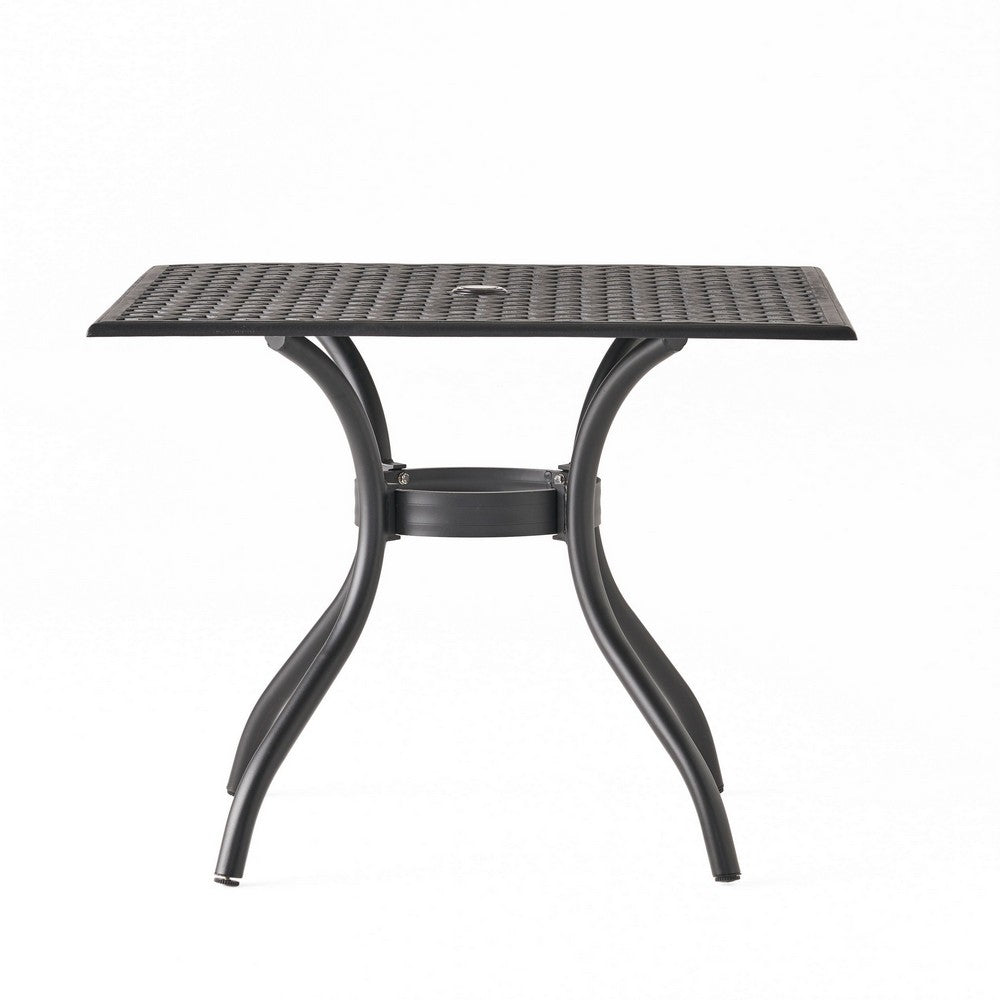 Cay Outdoor Dining Table, 40 Inch Square Top, Black Lattice Metal Design By Casagear Home