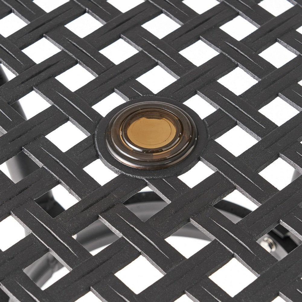 Cay Outdoor Dining Table, 40 Inch Square Top, Black Lattice Metal Design By Casagear Home