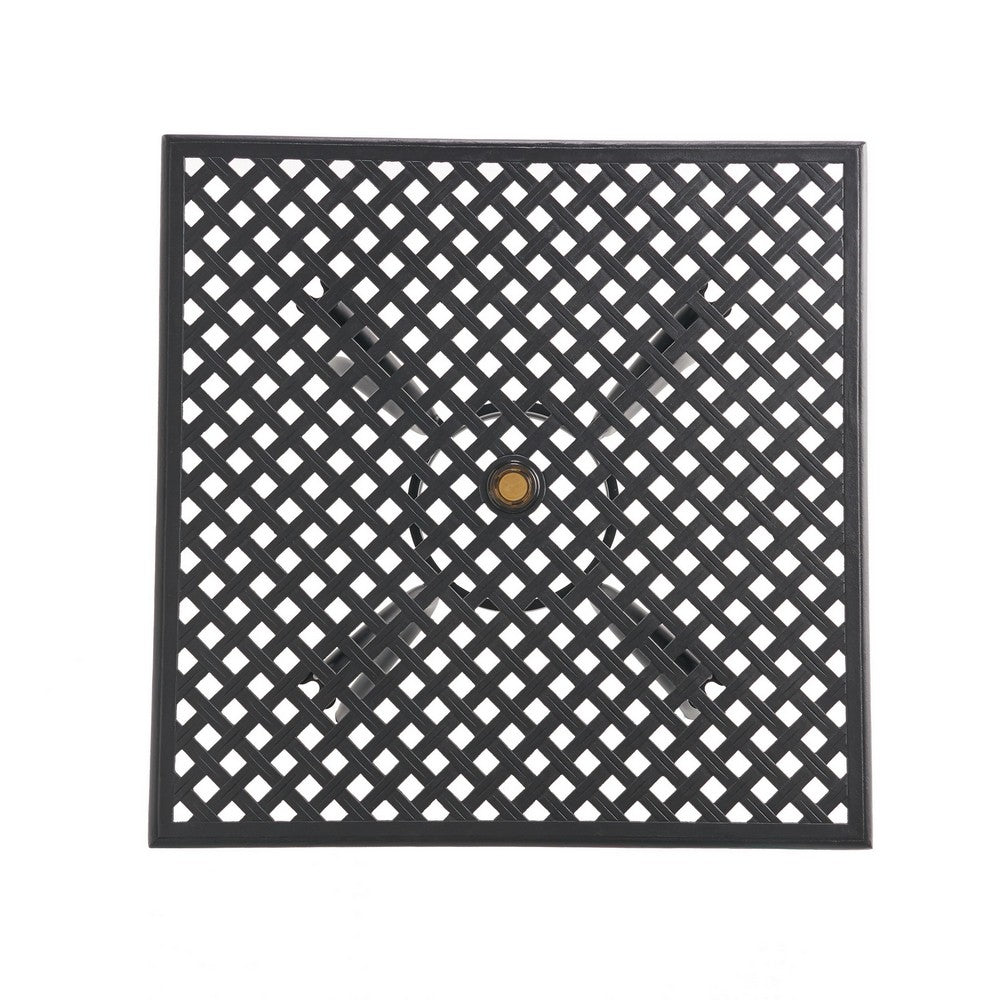 Cay Outdoor Dining Table, 40 Inch Square Top, Black Lattice Metal Design By Casagear Home
