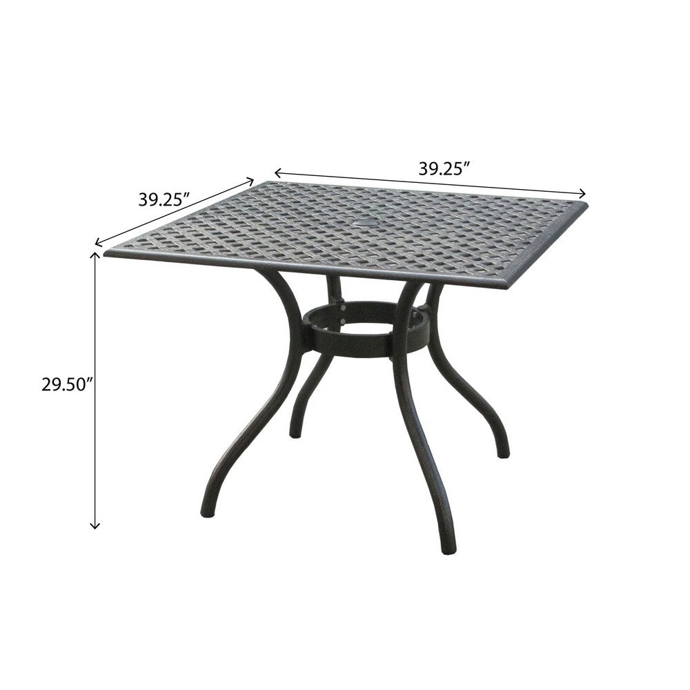 Cay Outdoor Dining Table, 40 Inch Square Top, Black Lattice Metal Design By Casagear Home