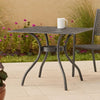 Cay Outdoor Dining Table, 40 Inch Square Top, Black Lattice Metal Design By Casagear Home