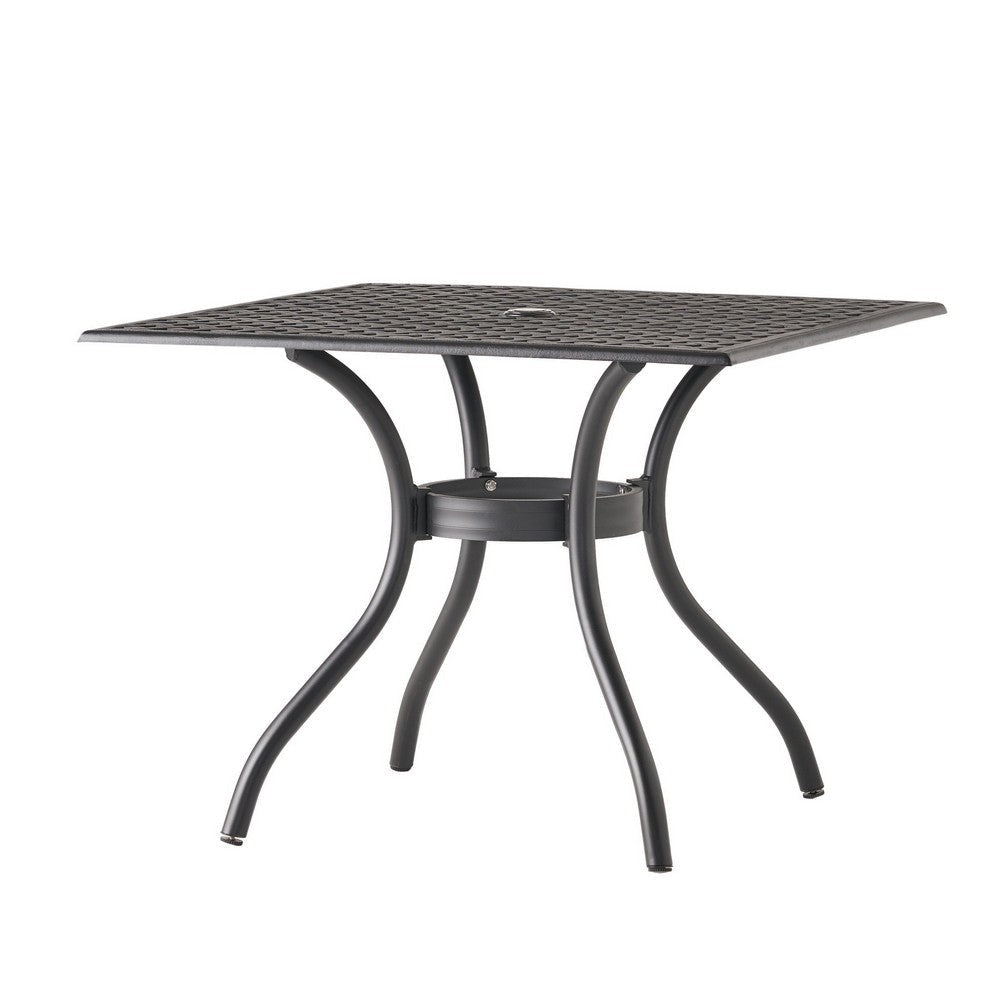 Cay Outdoor Dining Table, 40 Inch Square Top, Black Lattice Metal Design By Casagear Home