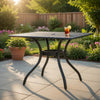 Cay Outdoor Dining Table, 40 Inch Square Top, Black Lattice Metal Design By Casagear Home