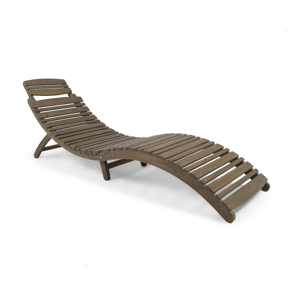 Hanie Outdoor Foldable Chaise Lounger, 73 Inch, Slatted Gray Acacia Wood By Casagear Home