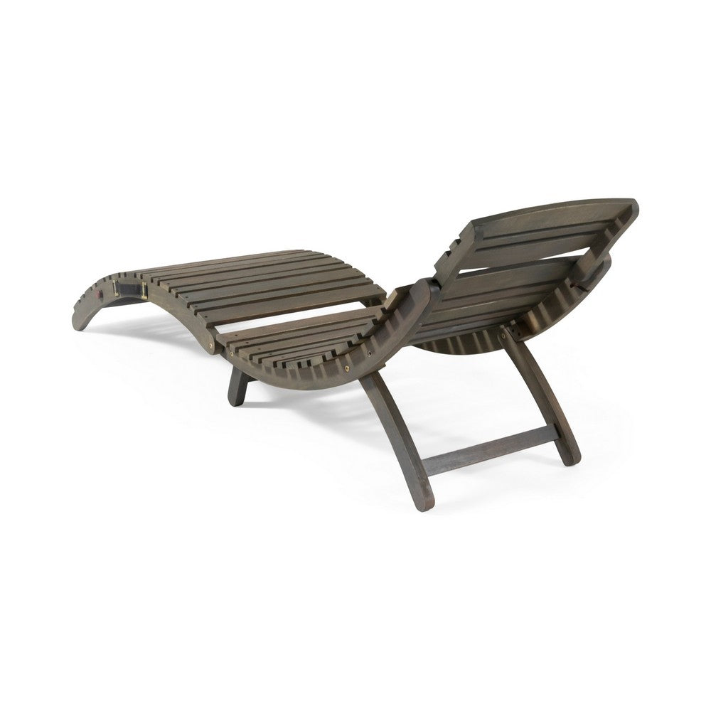 Hanie Outdoor Foldable Chaise Lounger, 73 Inch, Slatted Gray Acacia Wood By Casagear Home