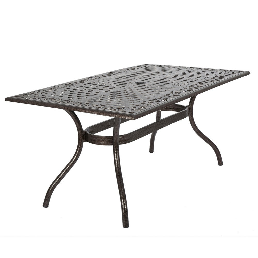 Toni Outdoor Table 67 Inch Rectangular Top Lattice Bronze Aluminium By Casagear Home BM320581