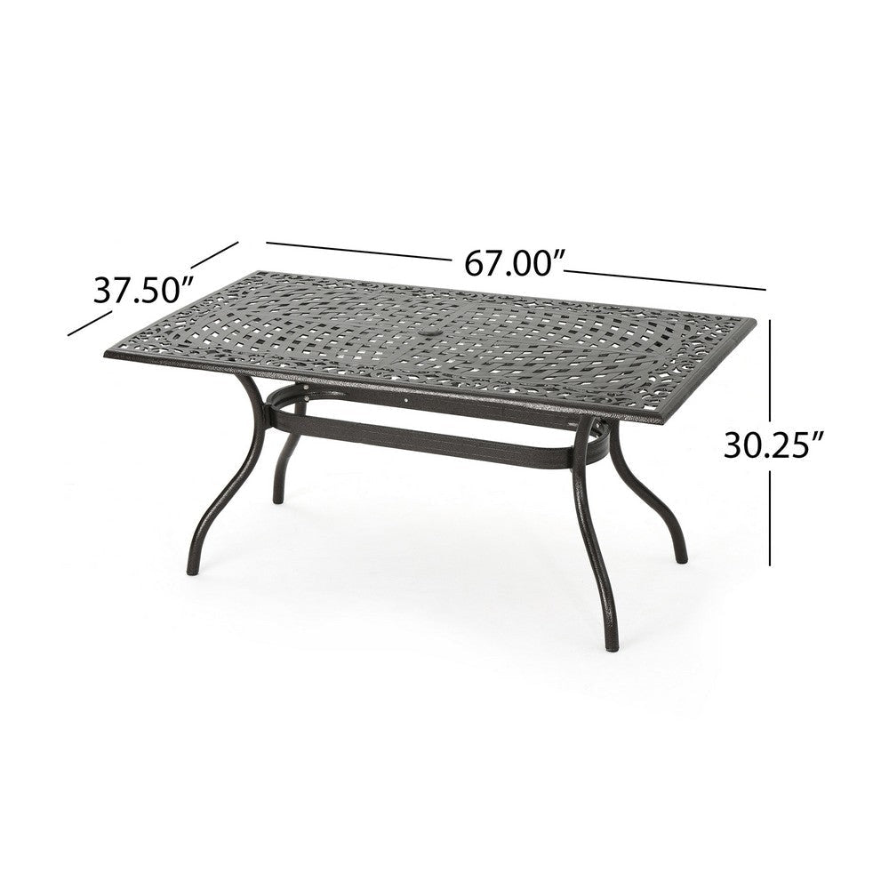 Toni Outdoor Table 67 Inch Rectangular Top Lattice Bronze Aluminium By Casagear Home BM320581