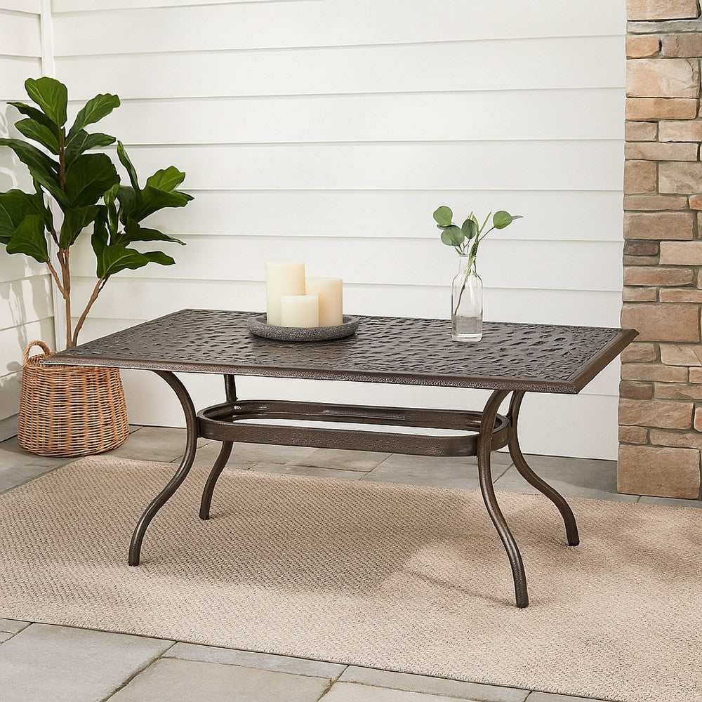 Toni Outdoor Table, 67 Inch Rectangular Top, Lattice Bronze Aluminium By Casagear Home