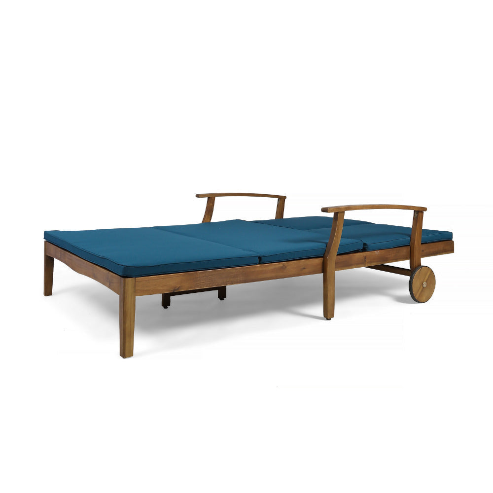 Hoye Double Chaise Lounger Recliner Bed Outdoor 79 Inch Acacia Wood By Casagear Home BM320582