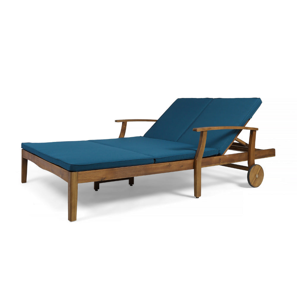 Hoye Double Chaise Lounger Recliner Bed Outdoor 79 Inch Acacia Wood By Casagear Home BM320582