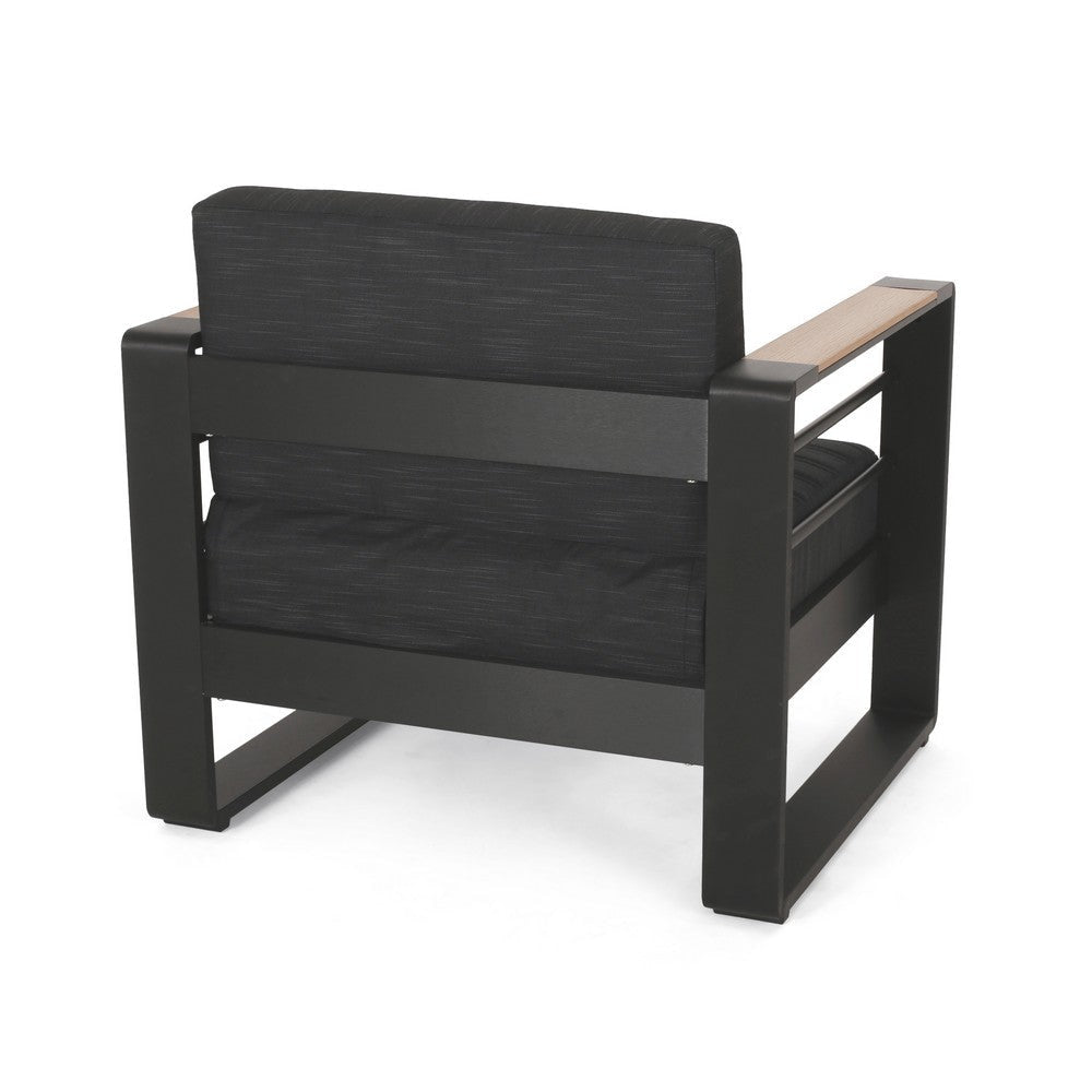 Accent Club Chair Slat Panel Design Modern Open Back Aluminum Black Wood By Casagear Home BM320583