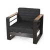 Accent Club Chair, Slat Panel Design, Modern Open Back, Aluminum Black Wood By Casagear Home