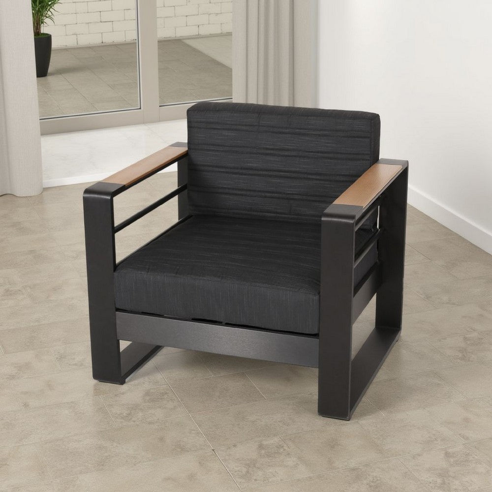 Accent Club Chair, Slat Panel Design, Modern Open Back, Aluminum Black Wood By Casagear Home