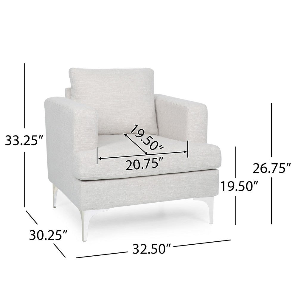 Accent Club Chair Padded Back and Seat Modern Silver Legs Beige Fabric By Casagear Home BM320584