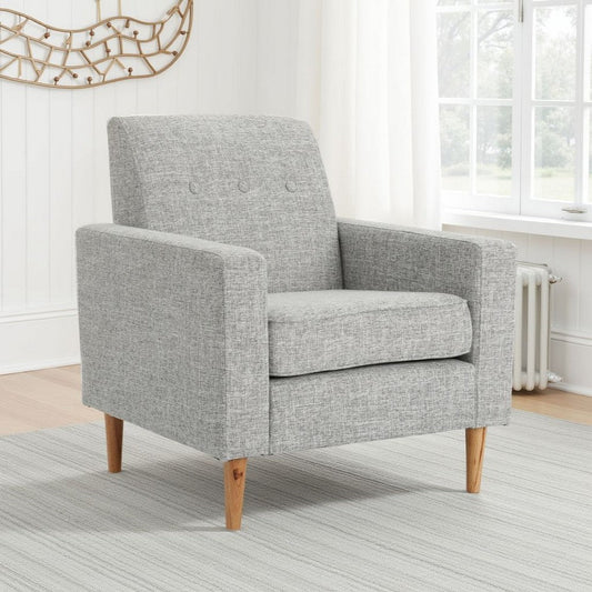 Accent Club Chair, Modern Light Gray Padded Seat, Angled Legs, Rubberwood By Casagear Home