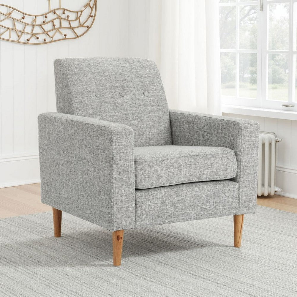 Accent Club Chair, Modern Light Gray Padded Seat, Angled Legs, Rubberwood By Casagear Home