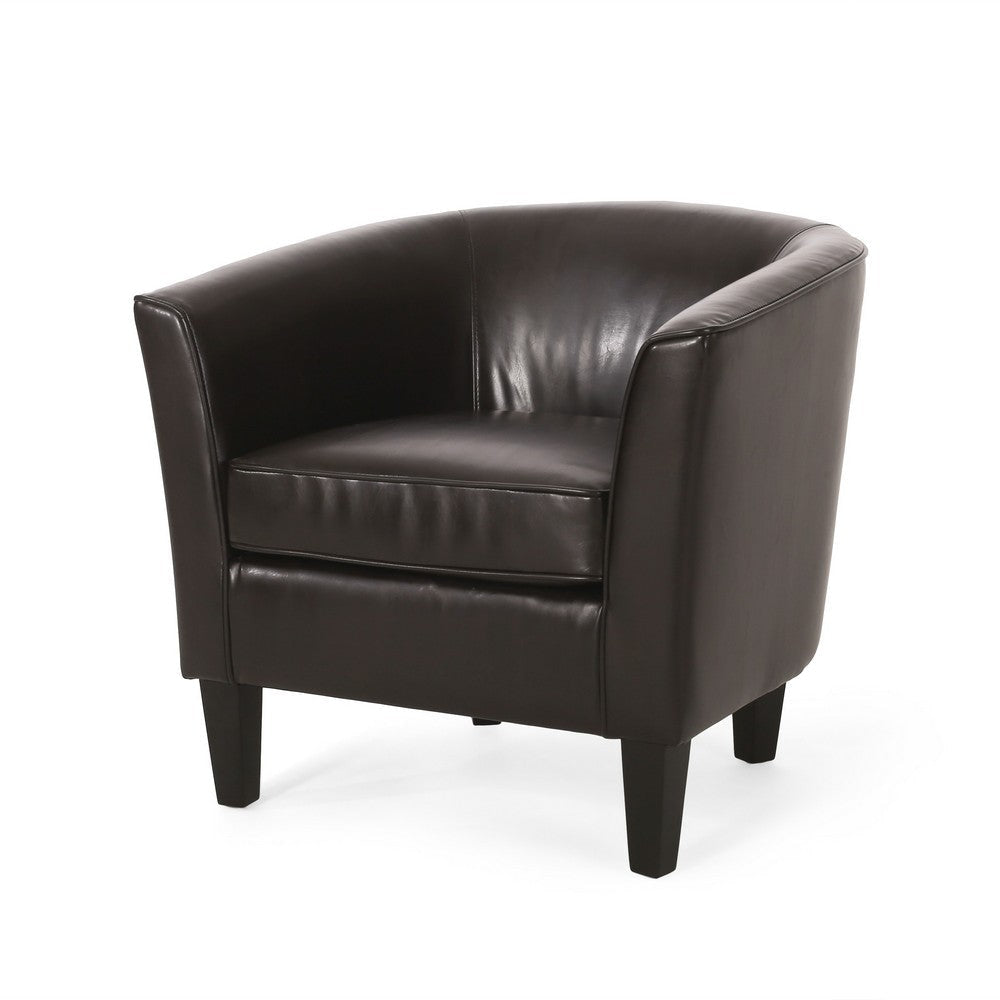 Accent Club Chair, Curved Round Back, Birch Wood, Rich Brown Faux Leather By Casagear Home