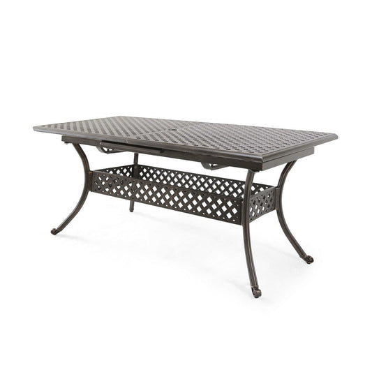 Dining Table, 64-82 Inch Extendable Acacia Wood Top, Aluminium, Dark Brown By Casagear Home