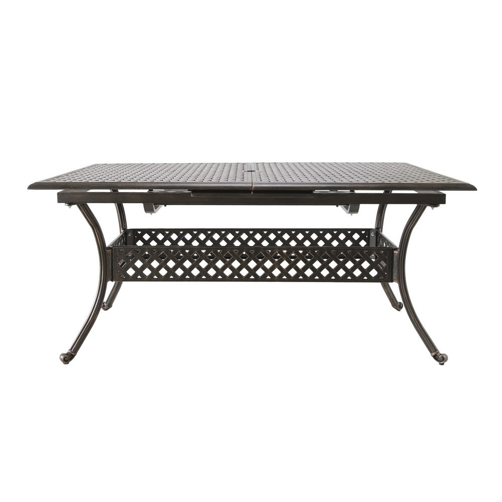 Dining Table, 64-82 Inch Extendable Acacia Wood Top, Aluminium, Dark Brown By Casagear Home