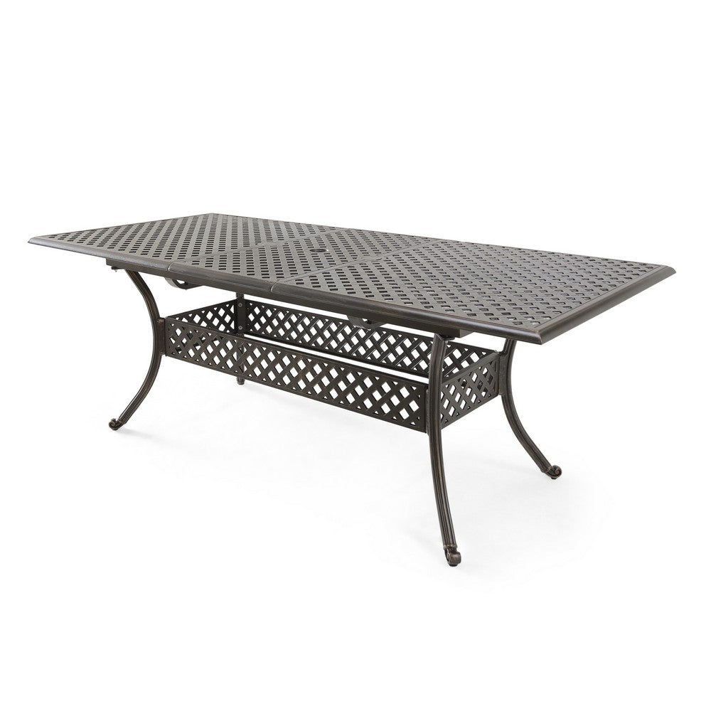 Dining Table, 64-82 Inch Extendable Acacia Wood Top, Aluminium, Dark Brown By Casagear Home