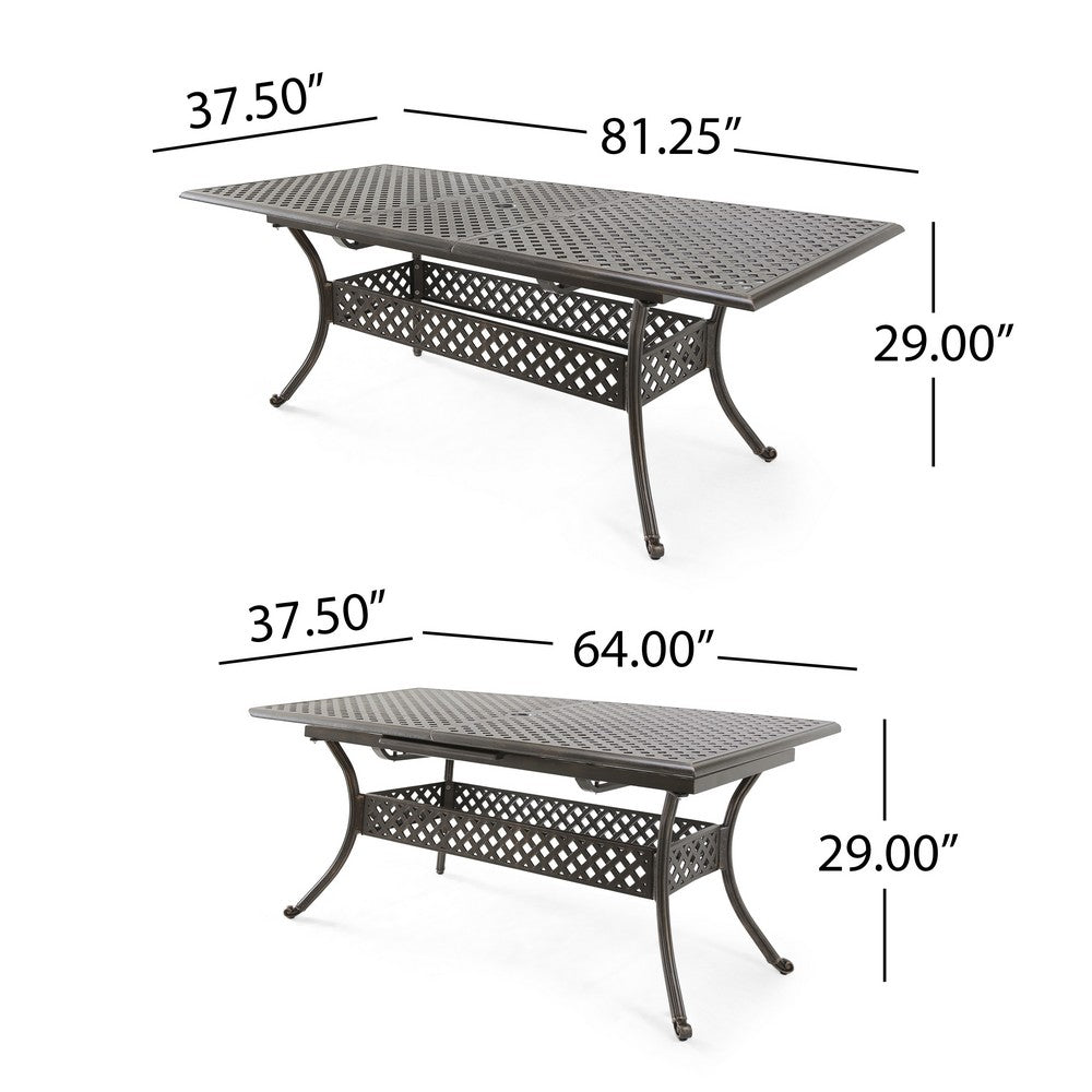 Dining Table, 64-82 Inch Extendable Acacia Wood Top, Aluminium, Dark Brown By Casagear Home