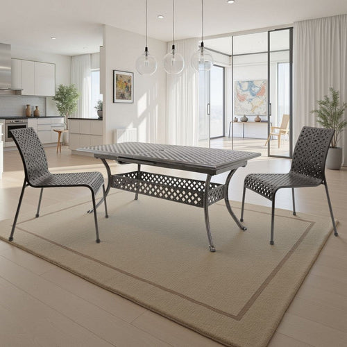 Dining Table, 64-82 Inch Extendable Acacia Wood Top, Aluminium, Dark Brown By Casagear Home