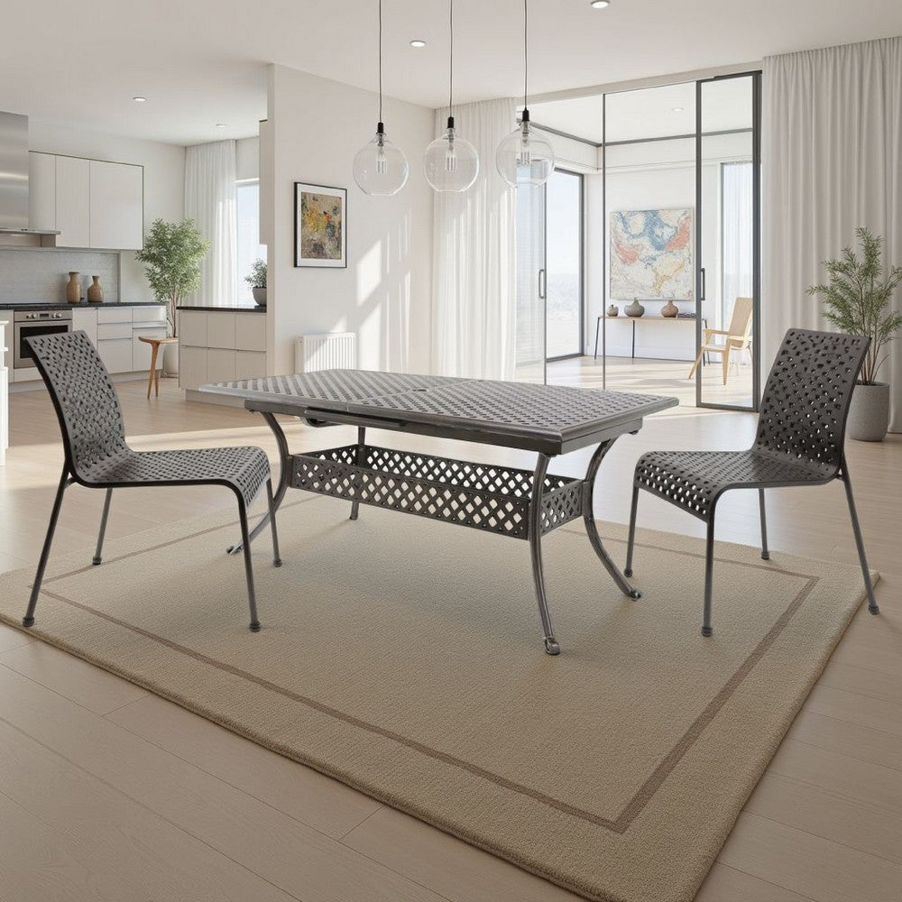 Dining Table, 64-82 Inch Extendable Acacia Wood Top, Aluminium, Dark Brown By Casagear Home