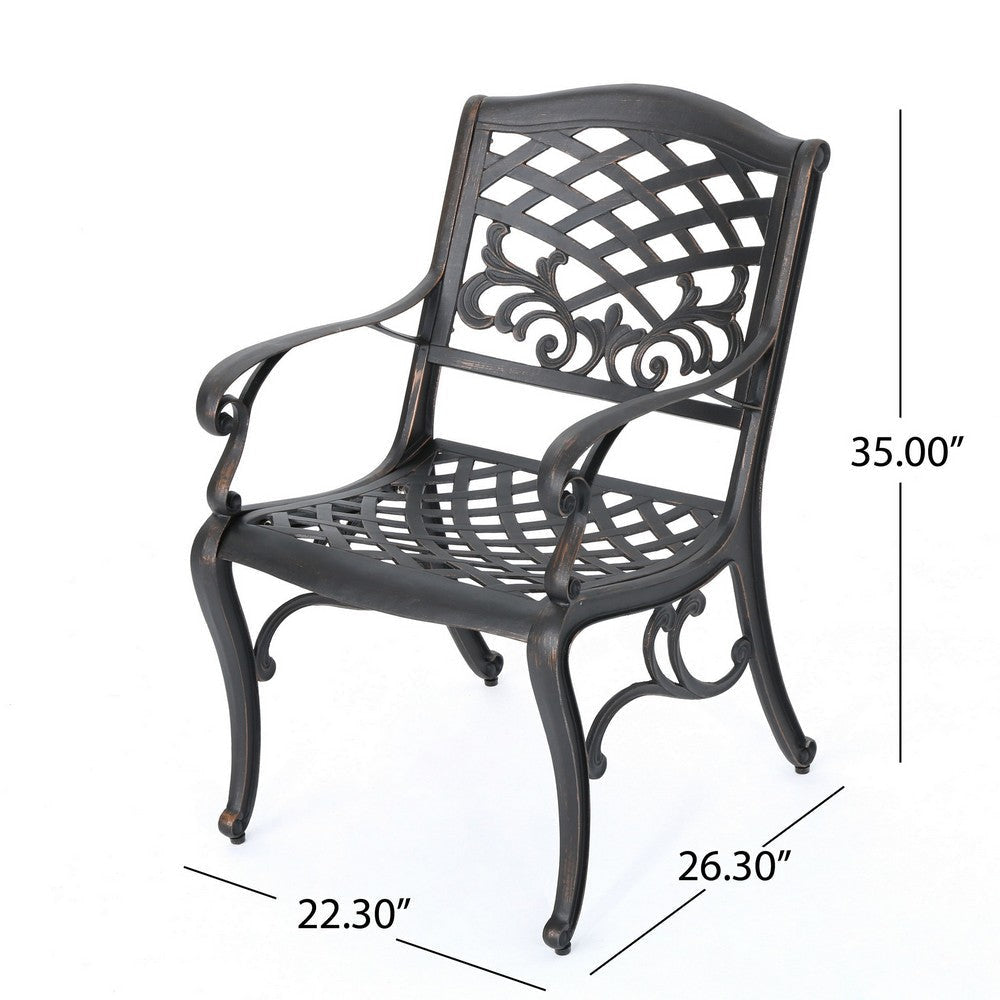 Toni Outdoor Armchair Scrolled Lattice Pattern Cabriole Legs Copper Metal By Casagear Home BM320588