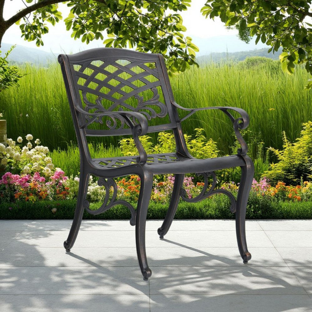 Toni Outdoor Armchair, Scrolled Lattice Pattern, Cabriole Legs Copper Metal By Casagear Home