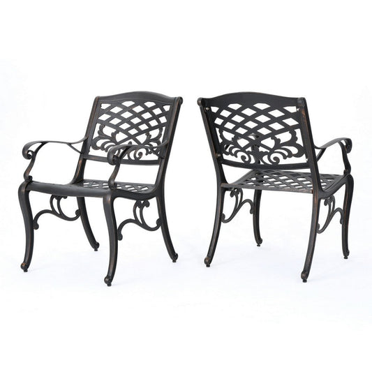 Toni Outdoor Armchair, Scrolled Lattice Pattern, Cabriole Legs Copper Metal By Casagear Home