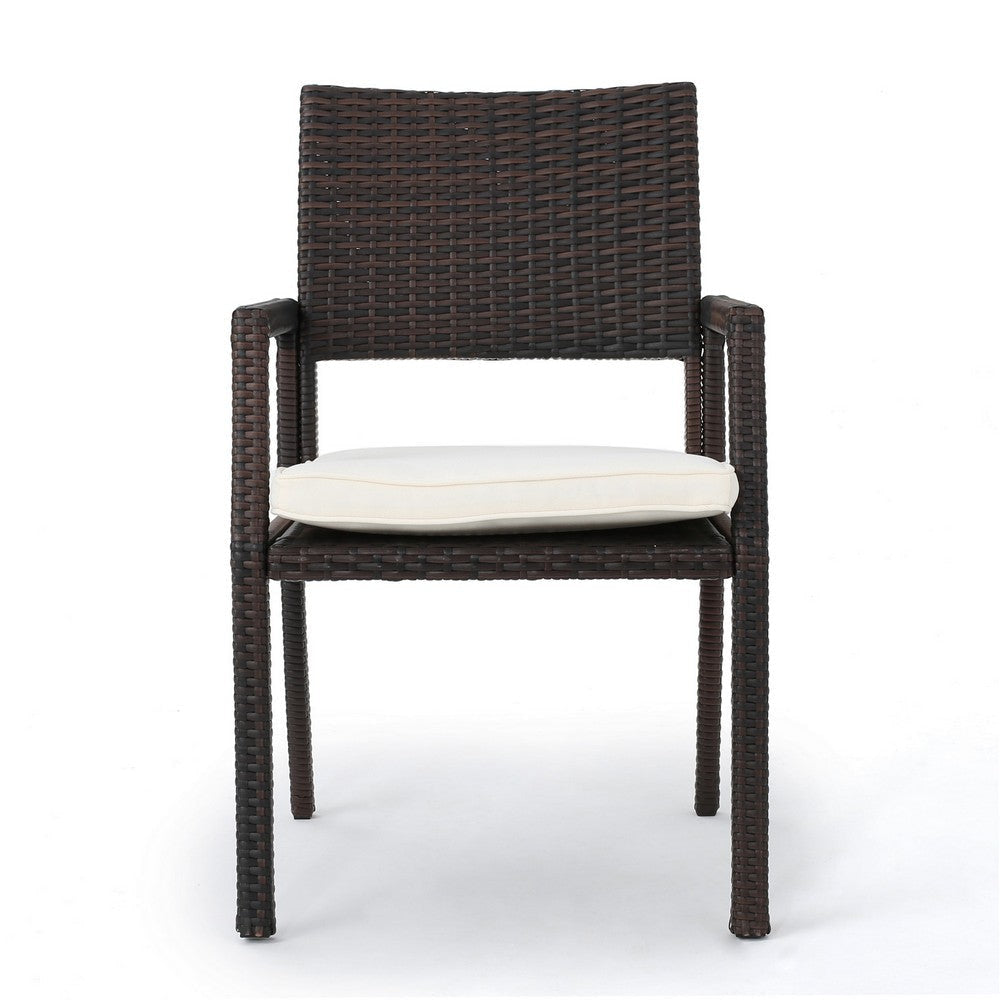 Roeh Outdoor Dining Chair Set of 2 Contemporary Wicker and Brown Fabric By Casagear Home BM320589