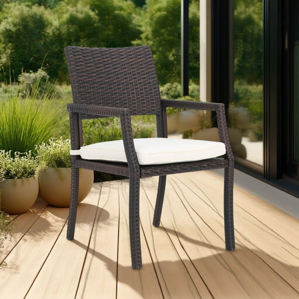 Roeh Outdoor Dining Chair Set of 2, Contemporary Wicker and Brown Fabric By Casagear Home