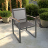 Outdoor Dining Chair Set of 2, Gray Mesh Seat and Brown Faux Wood, Metal By Casagear Home