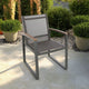 Outdoor Dining Chair Set of 2, Gray Mesh Seat and Brown Faux Wood, Metal By Casagear Home