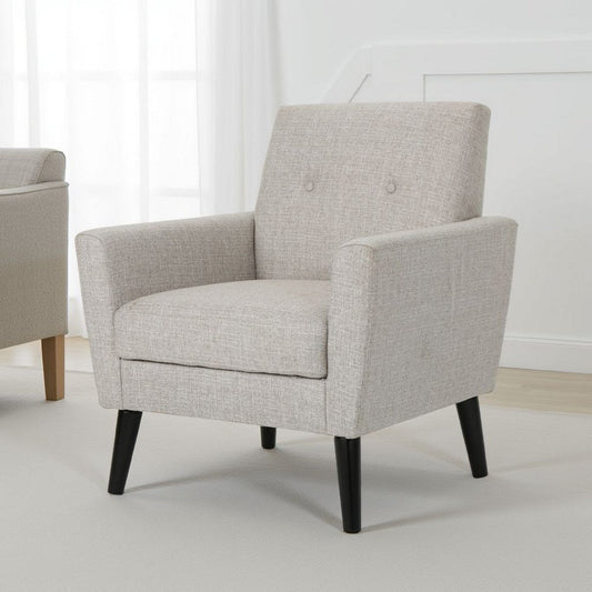 Accent Club Chair, Nailhead Trim Scrolled Arms, Birch Wood and Beige Fabric By Casagear Home