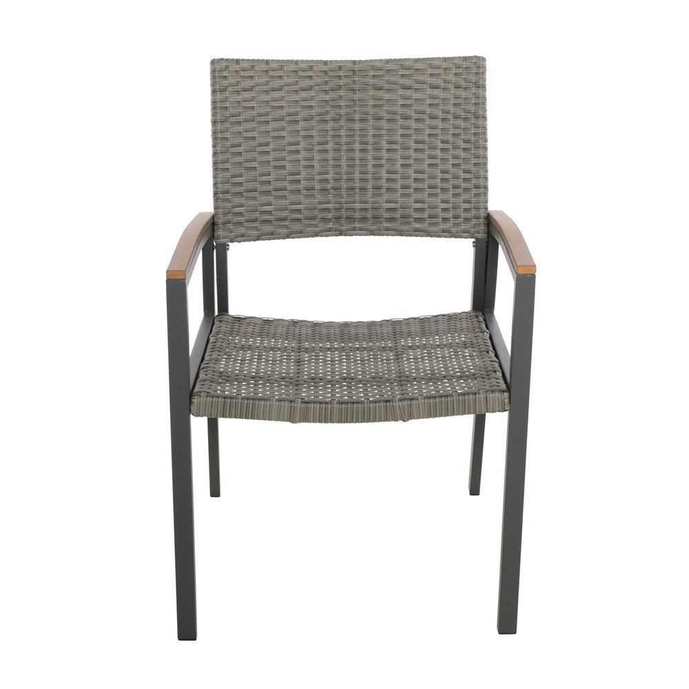 Outdoor Dining Chair Set of 2 Mesh Seat Gray Rattan and Brown Faux Wood By Casagear Home BM320594