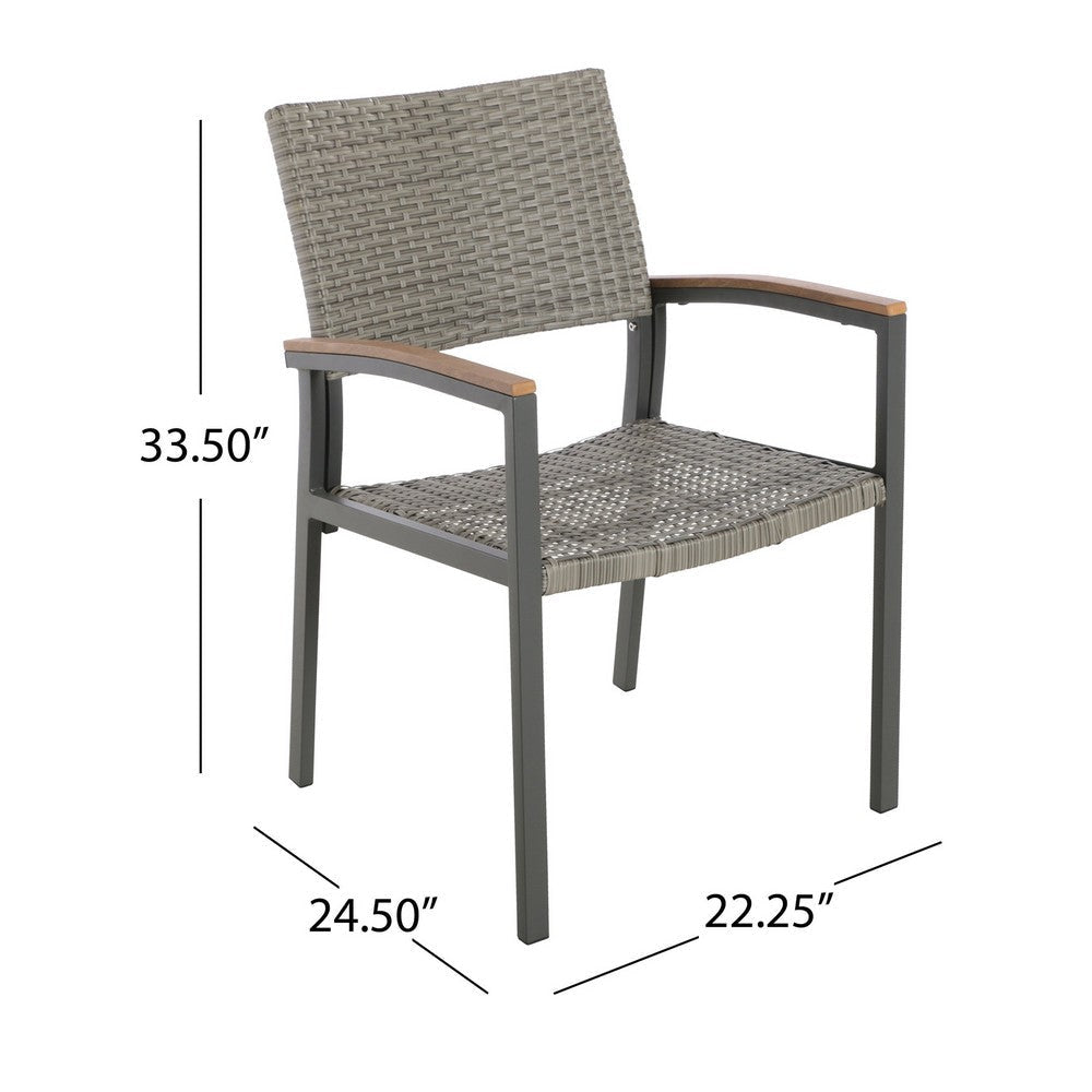 Outdoor Dining Chair Set of 2 Mesh Seat Gray Rattan and Brown Faux Wood By Casagear Home BM320594