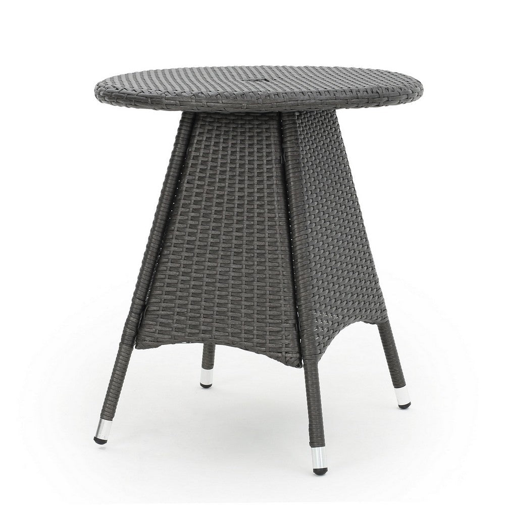 Outdoor Bistro Table, 26 Inch Round Top and Taper Base, Gray Rattan Wood By Casagear Home