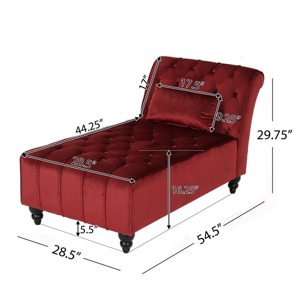 Chaise Lounger Tufted Design 55 Inch Birch Wood Frame Garnet Red Velvet By Casagear Home BM320596