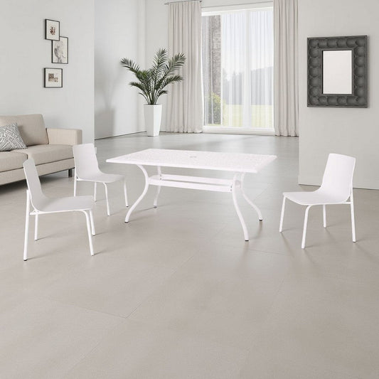 Toni Table, 67 Inch Rectangular Lattice Top, Saber Legs, White Aluminium By Casagear Home