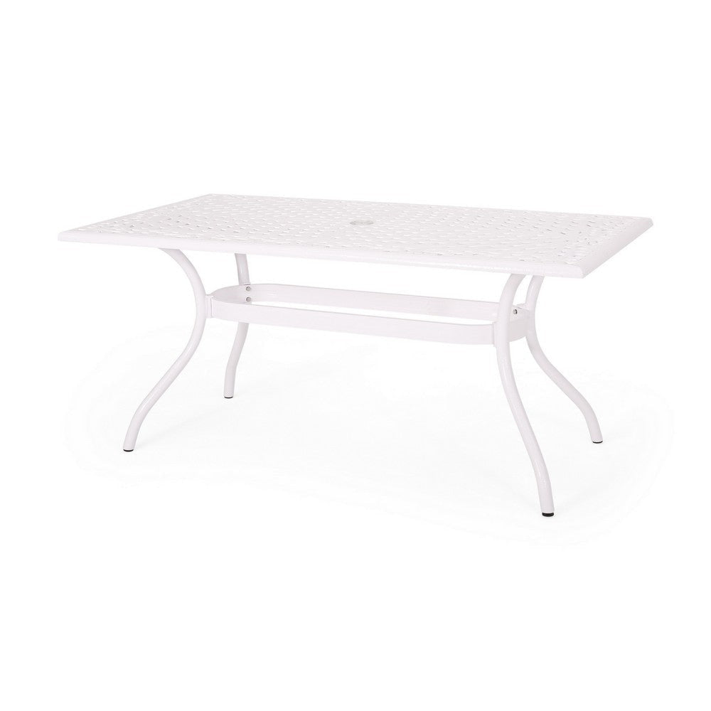 Toni Table, 67 Inch Rectangular Lattice Top, Saber Legs, White Aluminium By Casagear Home