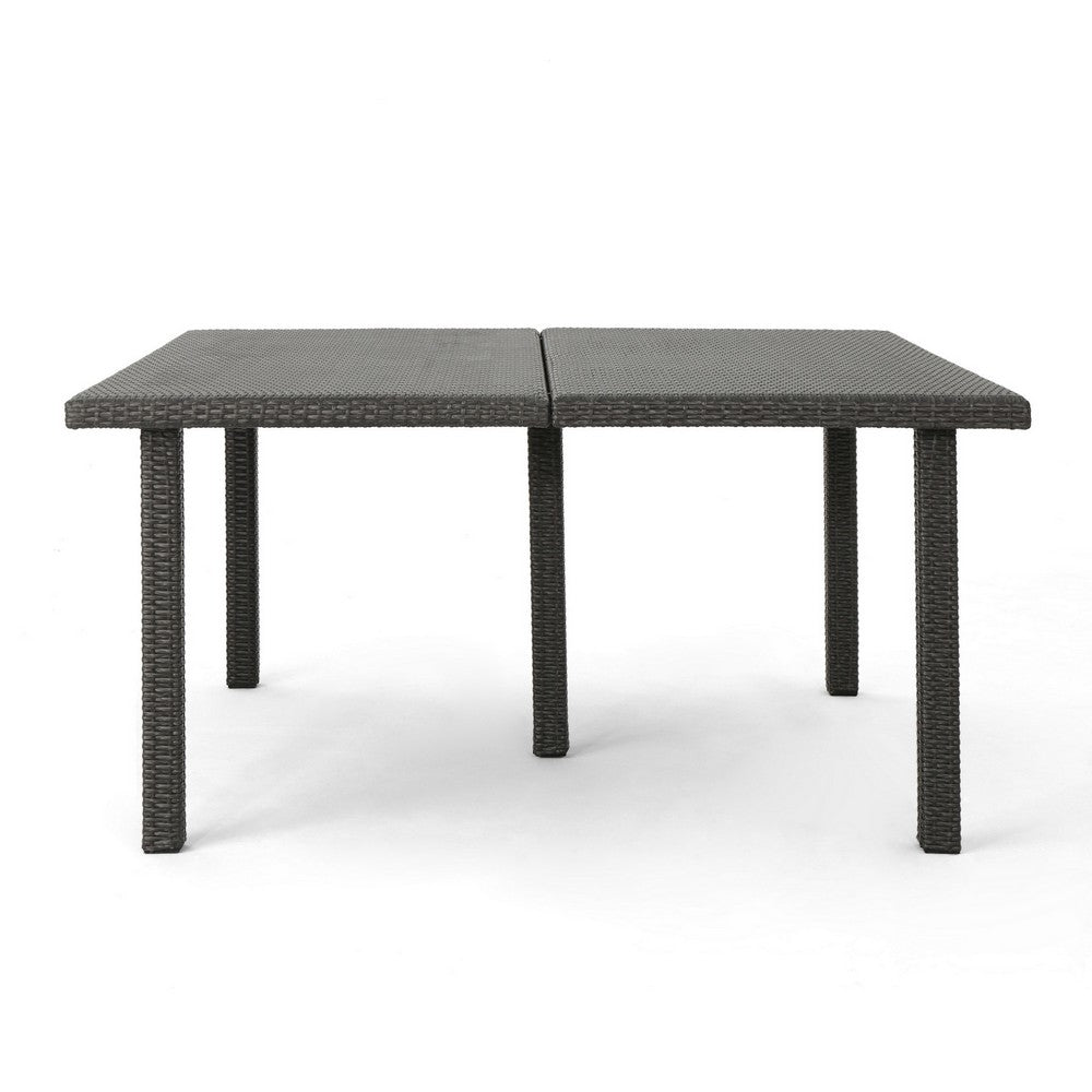 Nona Outdoor Dining Table, 64 Inch Square, Dark Gray Rattan Wood and Iron By Casagear Home