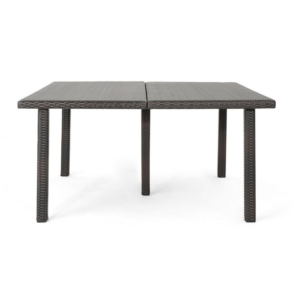 Nona Outdoor Dining Table, 64 Inch Square Top, Brown Rattan Wood, Iron By Casagear Home