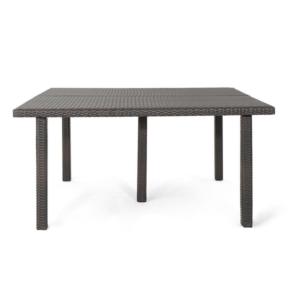 Nona Outdoor Dining Table 64 Inch Square Top Brown Rattan Wood Iron By Casagear Home BM320600